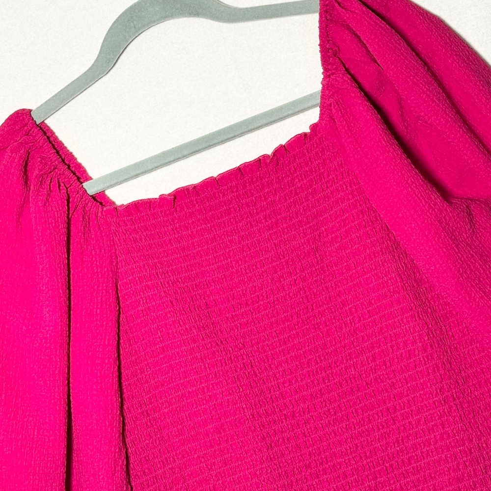 INC International Concepts Smocked Puff Sleeve Top Pink Tutu Large NWT